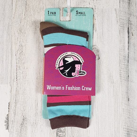 NWT Justin Boots Fashion Cushioned Sole Striped Crew Socks Women's Size Small - Picture 1 of 7